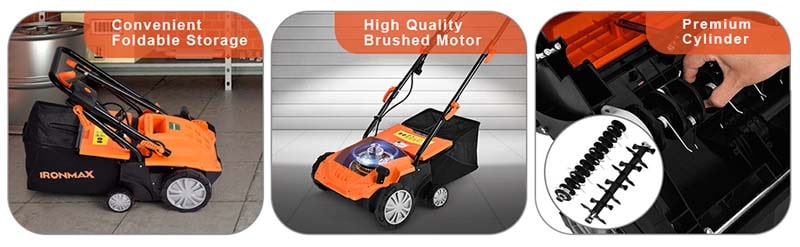 Eletriclife 12Amp Corded Scarifier 13 Inches Electric Lawn Mower with 40L Collection Bag